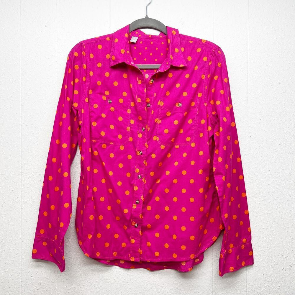 Womens Polka Dot Shirt Large Petite Button Front 100% Cotton Spring Coquette